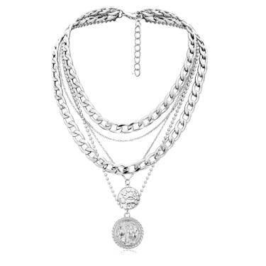 Imagem de Colares femininos em camadas douradas com pingente de moeda retrô e delicada corrente grossa para joias e presentes de aniversário, One Size, Liga de aço, Sem Pedra Preciosa