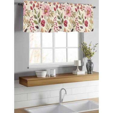 Imagem de Cortina Valance Flores Aquarela Flores Vintage Cortina Pequena Janela Cortina Filtro de Luz Sanefa para Sala de Estar Quarto 7,6 cm Bolso de Haste Sanefa para Janela 106,7 cm x 45,7 cm C