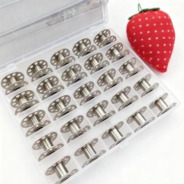 Imagem de 25 bobinas, bobinas de metal para máquina de costura com caixa de bobina, bobina para máquina de costura Singer/Brother, Janome, Bernina, Toyata, etc.