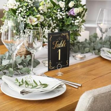 Imagem de 20 peças de porta-cartões de lugar, porta-fotos para mesas, porta-cartões de tamanho pequeno, clipes de menu de nome para festa de aniversário de casamento, aniversário, prata