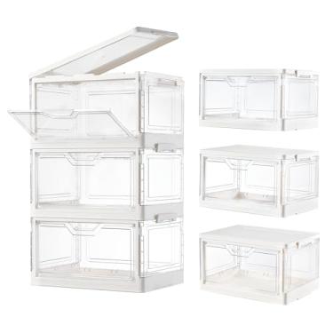 Imagem de Tivuze Caixas de armazenamento com tampas, pacote com 3, organizadores de armário de plástico transparente empilháveis com caixa magnética para guarda-roupa, quarto, escritório, dormitório
