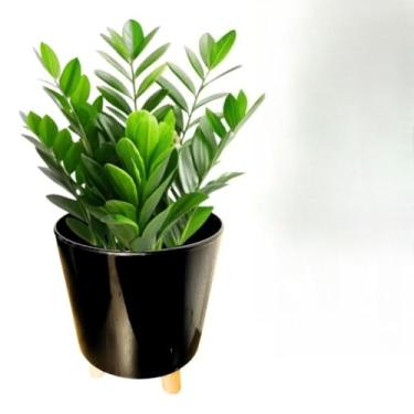 Imagem de Vaso Cachepot com Tripé de Madeira – Decoração de Plantas Naturais e Artificiais para Sala, Varanda ou Escritório(Preto)