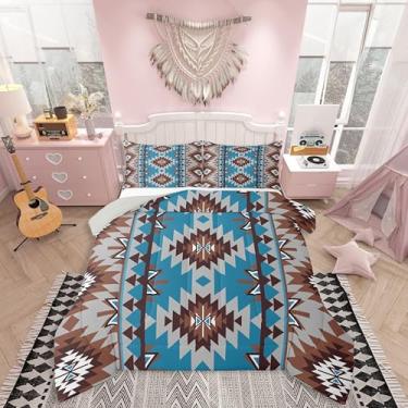 Imagem de jejeloiu Conjunto de edredom infantil boêmio para todas as estações, com 1 fronha, microfibra asteca, roupa de cama solteiro tribal para decoração de quarto, edredom respirável, macio e leve