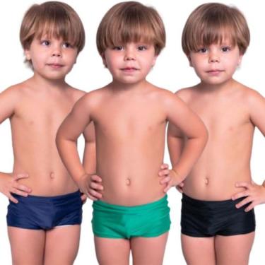 Imagem de KIT 3 Sunga Box Infantil Básica Lisa WLS Modas Confortavel Para Piscin