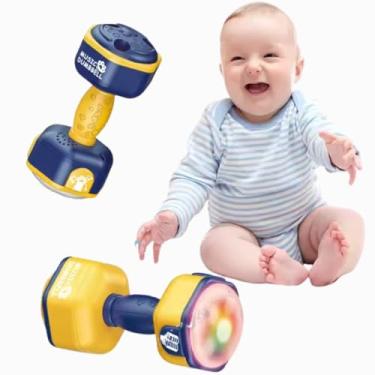 Imagem de Music Dumbbell Chocalho Musical para Bebês com Luzes e Sons Brinquedo Educativo Infantil com Pegada Anatômica
