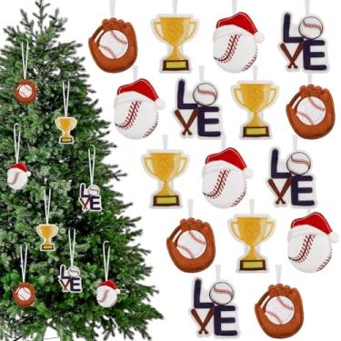 Imagem de Boao 24 peças de enfeites de Natal de feltro de beisebol, enfeites de lembrancinhas de festa esportiva para decorações de árvore de Natal, para fãs de futebol americano, beisebol, basquete, fãs