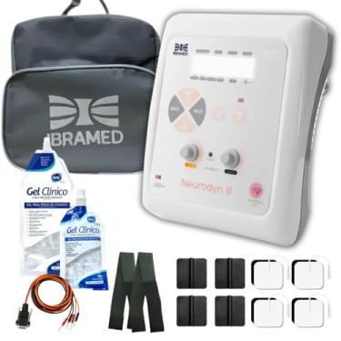Imagem de KIT Neurodyn III Ibramed – Aparelho de Eletroestimulação TENS, FES e BURST – 2 Canais Bivolt + Gel RMC 1kg + Faixa elástica + eletrodos