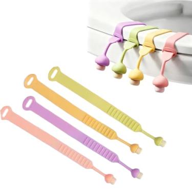 Imagem de 4 peças de alça de assento de vaso sanitário - suportes de tampa de silicone, evita contato com tampas de vaso sanitário, fácil de usar, acessórios de banheiro criativos para casa