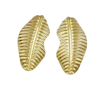 Imagem de Brinco Folha Orgânico Folheado A Ouro Semijoia Lizzy Fatin