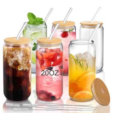 Imagem de DAMCONME Copos de vidro de 590 ml com tampas e canudos, conjunto de 6 copos de café gelado grandes para casais, famílias ou amigos - Utensílios reutilizáveis para brunch, reuniões em casa e presentes