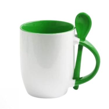Imagem de XíCara de Café, Caneca para Bebidas Quentes com Colher (Base Curva) 325 ml a Colher Não Cai Da Caneca. (verde claro)