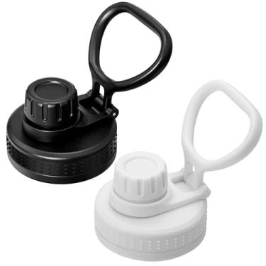 Imagem de Bluwing Tampa de substituição para Hydro Flask 32 boca larga de 1,134 g, pacote com 2 tampas de bico para garrafas de água de boca larga de 340 a 1,8 g, livre de BPA (preto + branco