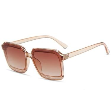 Imagem de JRLLFD Óculos de sol com armação grande, feminino e masculino, vintage, esportivo, para dirigir, UV400 (Tea Tea)