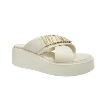 Imagem de Vizzano Tamanco Feminino Plataforma, Off-White com Detalhe Dourado, Estilo Slide (BR, Adulto, Numérico, 36)