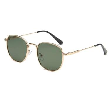 Imagem de HCPIHF Óculos de sol redondos retrô com armação de metal UV400, lentes transparentes, estilo oceano, estilo punk (dourado e verde)