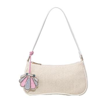 Imagem de Verdusa Bolsas de ombro femininas Boho Seashell com zíper alça única bolsas de palha bolsas axilas, Concha bege, one_size, Macio