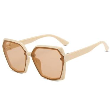 Imagem de JRLLFD Óculos de sol grandes com armação irregular, feminino, masculino, para esportes ao ar livre, direção, proteção UV400 (chá bege)