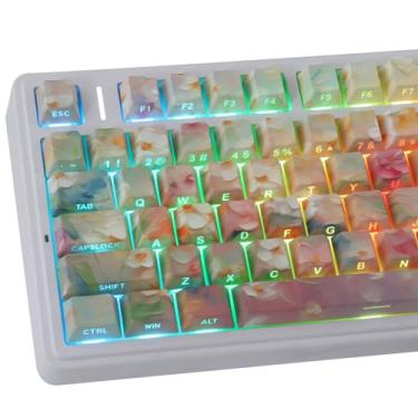 Imagem de JOMKIZ Conjunto de teclas PBT de pintura a óleo de jardim – Impressão lateral brilhante, 133 teclas de perfil cereja, teclas de sublimação de tinta para teclado mecânico 60%, 65%, 75%, 100% Cherry MX