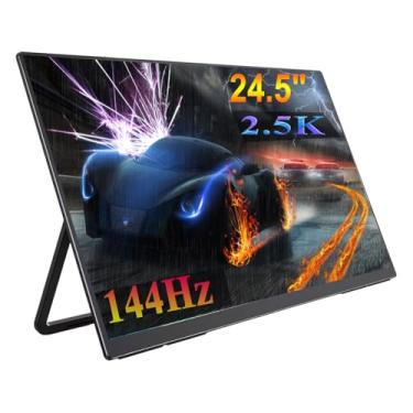 Imagem de AHXJKA Monitor portátil de tela grande de 24,5 polegadas com suporte, tela IPS 2560 x 1600, monitor de jogos de 144 Hz, extensor de tela de computador com alto-falantes integrados - compatível com