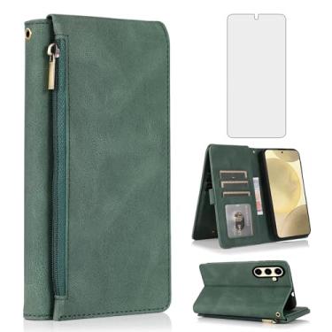 Imagem de Compatível com Samsung Galaxy S24 Plus/S25 Plus S24+ S25+ 5G capa carteira protetora de tela e zíper retrô de couro flip suporte suporte celular acessórios para S24Plus S25Plus SM-S936U verde