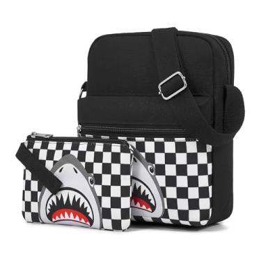 Imagem de WOOMADA 2 peças bolsa de lona bolsas transversais bolsa mensageiro bolsa transversal conjunto bolsa transversal, Shark Night