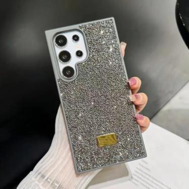 Imagem de MVVKKY Capa de celular luxuosa com cisne piscante, à prova de choque e queda, para S24Plus (cinza)