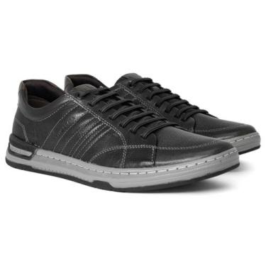 Imagem de Sapatênis Masculino Democrata Shift Couro Denim, Preto, 38