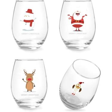 Imagem de Jogskeor Conjunto de 4 taças de vinho com tema natalino, boneco de neve engraçado, boneco de neve, 425 g, taças de vinho sem haste para mulheres, homens, pai, mãe, amigas, irmãs, colegas de trabalho