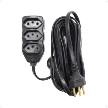 Imagem de Extensão Elétrica Tripolar 3 Metros 3 Entradas Preta Potência e Segurança Ideal para Escritório e Eletrônicos Design Resistente (3 Metros)