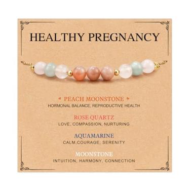 Imagem de LAVEIR Presentes de gravidez saudáveis, presentes para novas mães, pulseira de pedra da lua para mãe pela primeira vez, joia de Natal para mulheres grávidas, filha, sobrinha, irmã, amiga, esposa, One