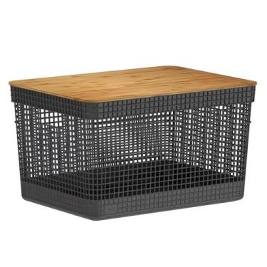 Imagem de Cesto Organizador Grid 20L Tampa Bambu Preto CG355PTF - Ou