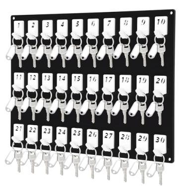 Imagem de Beeveer Porta-chaves de acrílico com 30 ganchos de montagem na parede, suporte de chaveiro, suporte para armazenamento para escritórios imobiliários, aluguel de revendedores, estacionamento com