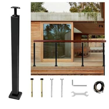 Imagem de VoTwoofv Poste médio de grade de vidro de 90 cm com suporte superior ajustável para corrimãos, poste balaustrada de vidro de aço inoxidável 304 com compartimentos de torneira para trilhos internos e