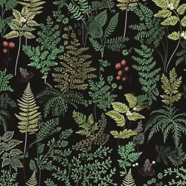 Imagem de Papel de parede de folha verde escuro descasque e cole 44,5 cm x 500,4 cm preto vintage floral papel de parede sálvia botânico samambaia mural vinil para quarto banheiro impermeável autoadesivo
