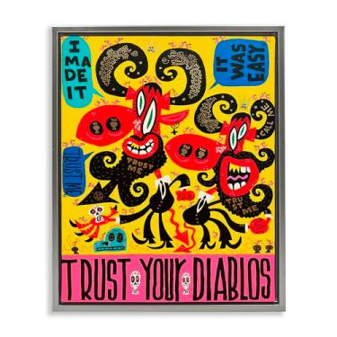 Imagem de Stupell Industries Arte de parede em tela flutuante com moldura dourada Trust Your Diablos, design de Jorge R. Gutierrez, 78 x 63 cm
