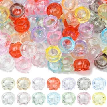 Imagem de UR URLIFEHALL 100 peças de tampas de contas de flores de acrílico transparentes aleatórias com sino luminoso tulipa contas espaçadoras florais transparentes para fazer joias DIY