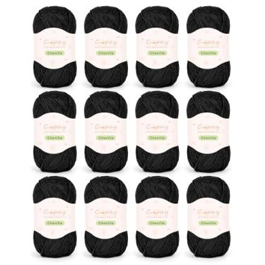 Imagem de Coopay Fio de chenille skinny para crochê e tricô, pacote com 12 unidades de 50 g - 1,76 oz no total, fio de crochê de pesos leves - adequado para cobertores de bebê, brinquedos de pelúcia, roupas