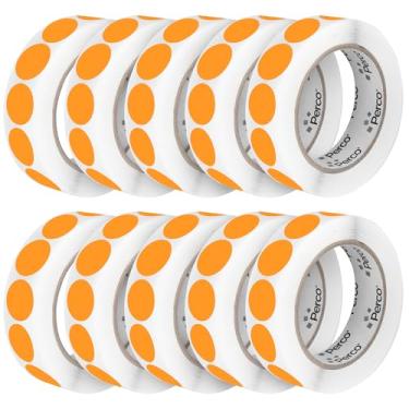 Imagem de Perco Etiquetas adesivas fluorescentes laranja perfuradas de 2,5 cm - 10 rolos, 10.000 adesivos redondos - com adesivo permanente para gerenciamento de inventário, codificação de cores, vendas de