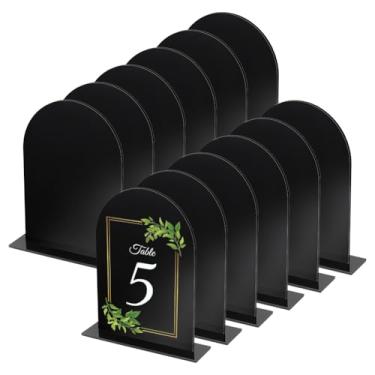 Imagem de NBEADS 12 peças de placa de arco de acrílico com suporte, suporte de número de mesa em branco de 4,72 x 3,8 cm, porta-cartões DIY para casamento, bebida, bar, festa, restaurante, escritório, preto