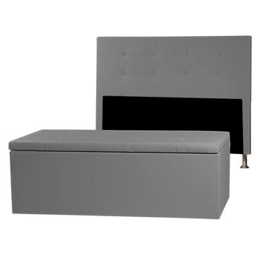 Imagem de Kit Cabeceira E Calçadeira Baú Casal Queen 1,60m Berlim Material Sintético Cinza Dal Poz Estofados