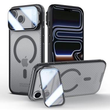 Imagem de Nillkin Capa para iPhone 17 Pro com capa para câmera, MagSafe-Ready, proteção total da câmera, transparente sem amarelamento, suporte ajustável, capa 17 Pro com suporte de 6,3 polegadas, preta