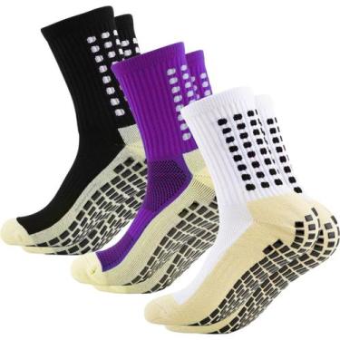 Imagem de Kit 3 pares Meias esportivas antiderrapante compressão Pilates idosos 