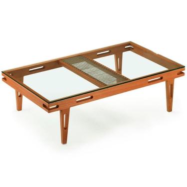 Imagem de Mesa De Centro Los Ozki 120 Cm Madeira Eucalipto Cedro Corda Redonda Rami E Tampo De Vidro