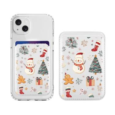 Imagem de BlHMCASE Carteira magnética compatível com MagSafe para iPhone 17/16/15/14/13/12, série Bonita árvore de Natal, boneco de neve, branco para porta-cartões Magsafe para mulheres adolescentes e meninas