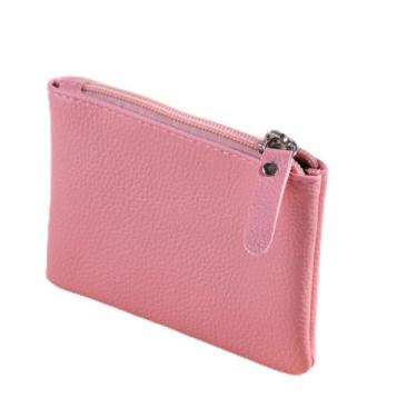Imagem de Bolsa de couro PU para dinheiro, porta-cartão de crédito, bolsa clássica com bolso com zíper para dinheiro, moeda, recibo, rosa