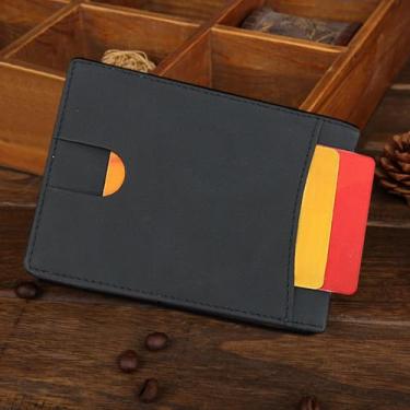 Imagem de Carteira masculina fina com bolso frontal minimalista com vários compartimentos, organizador compacto de viagem para negócios, Preto fosco, Casual