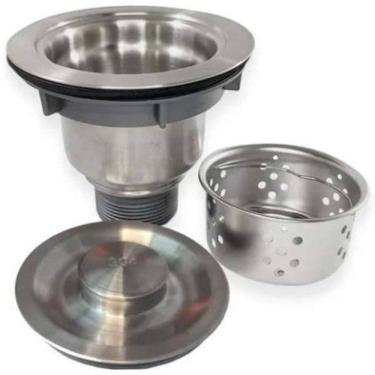 Imagem de Válvula Pia Cozinha 4 1/2 Inox 304 Com Cesto Removível Ralo