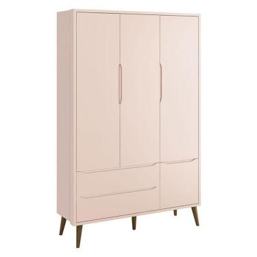 Imagem de Guarda Roupa Infantil Theo 3 Portas Rosa Com Pés Amadeirados - Reller