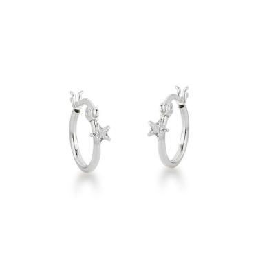 Imagem de Brinco Argola Com Ponto De Luz Estrela Prata 925