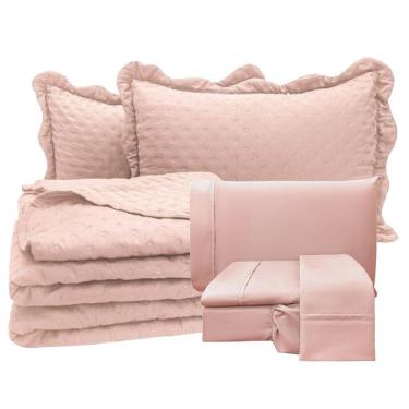 Imagem de Coordenado Cobre Leito Casal E Lençol Diplomata 7 Peças - Rosê